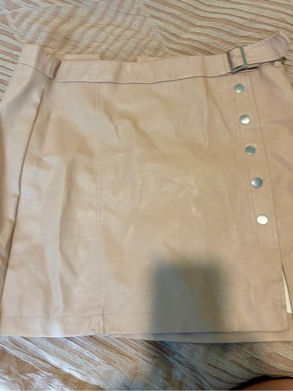 Haute Monde Blush Pink Faux Leather Mini Skirt with Side Snap Belt